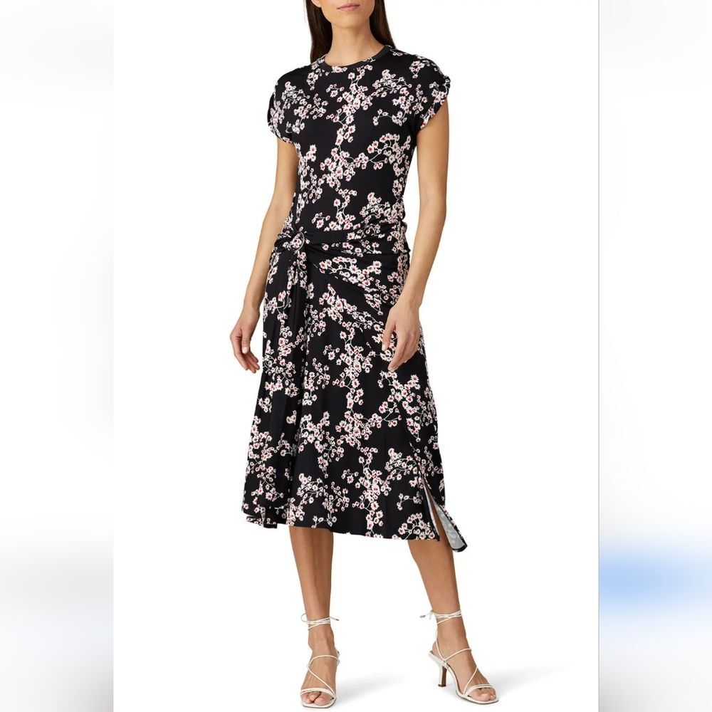 Rabanne Black Floral Printed Short Sleeve Midi Dress Size 40